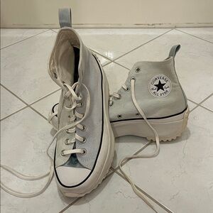 Converse High-Top Platform Sneakers in White and Light Blue